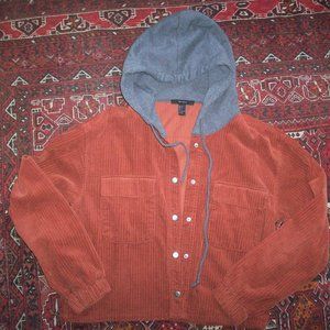 Forever 21 Hoodie Corduroy Casual Crop Short Waist Button Jacket Womens Size S